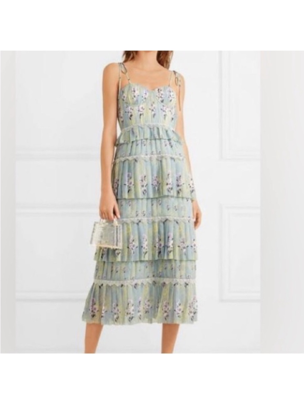 New Self-Portrait dress midi floral tiered chiffon